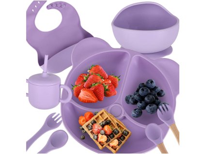 Detské silikónové náčinie sada 8 kusov fialová