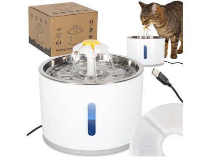 Napájacia fontána pre psa mačku automatická USB LED napájačka 2,4 l čistiaci filter