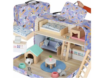 Domček v kufríku zvierací kúpeľný hotel drevený nábytok figúrky