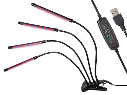 Stojanová lampa na pestovanie rastlín so štipcom štvornásobná