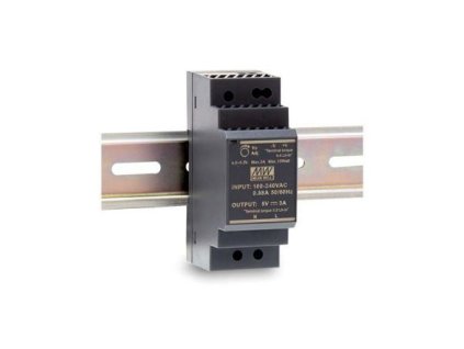 HDR-30-5 - Napájací zdroj na DIN lištu 5V, 3A, ochrany SCP, OLP, OVP - MEAN WELL