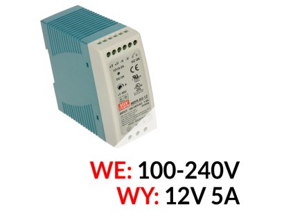 MDR-60-12 - Napájací zdroj 12V / 5A na DIN lištu - Mean Well