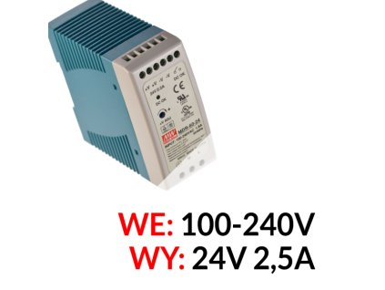 MDR-60-24 - Napájací zdroj 24V DC / 2,5A na DIN lištu - Mean Well