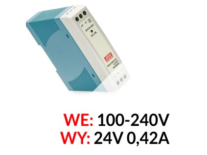 MDR-10-24 - Napájací zdroj 24V DC / 0,42A na DIN lištu - Mean Well