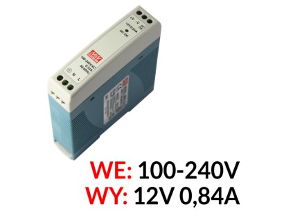 MDR-10-12 - Napájací zdroj 12V DC / 0,84A na DIN lištu - Mean Well