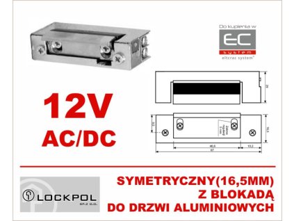 1420-12AC/DC - Elektrozamykač 12VAC/DC symetrický so zámkom, pre hliníkové dvere - Lockpol