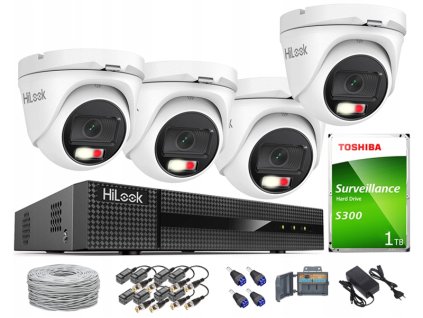 large zestaw do monitoringu turbohd 4 kamery hybrid light 5mpx rejestrator 4ch hilook by hikvision tvicam t5m 20dl dvr 4ch 5mp
