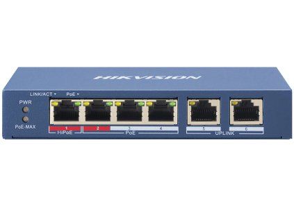 DS-3E0106HP-E - PoE prepínač 4+2, 60W, HiPoE - Hikvision