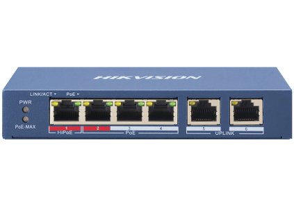 DS-3E0106HP-E - PoE prepínač 4+2, 60W, HiPoE - Hikvision