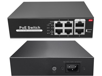 SW0604POE-65-E - PoE prepínač 4+2, Uplink 100Mbps, 65W, 1.2Gbps - Aliquam