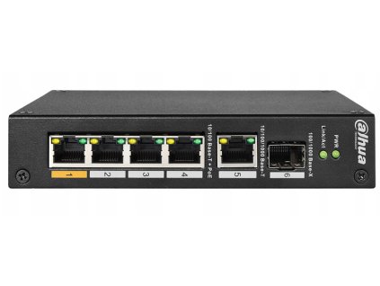 PFS3106-4ET-60-V2 - PoE prepínač 4+2, 1xHiPoE, 1xSFP, Uplink 100Mbps, 60W - DAHUA