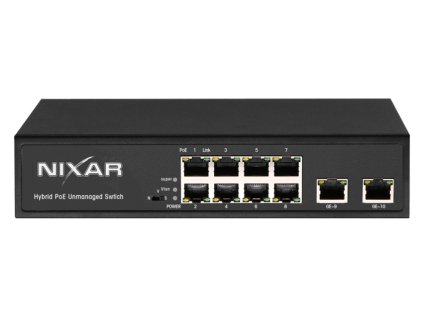 NX-S1200P-8G2G - Switch PoE 8+2, 1x HiPoE, Plný Gigabit 1000Mbps, 150W - NIXAR