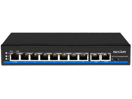 NX-S1100P-8F2G - Switch PoE 8+2, 1x HiPoE, Uplink 1000Mbps, 120W - NIXAR