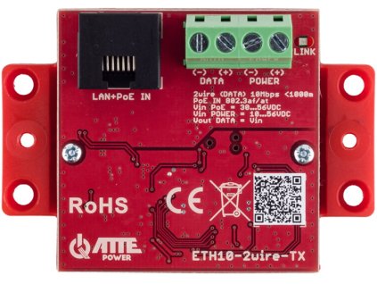 ETH10-2wire-SET - Sada aktívnych LAN+PoE prevodníkov, 2 káble, 10Mbps, do 1000m - Atte