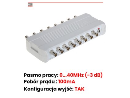RV-8/16PR - Videorozbočovač, PAL, 100mA, 40MHz, bez napájacieho adaptéra