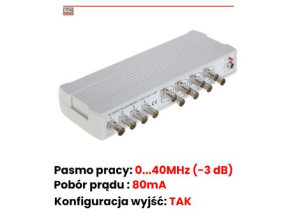 RV-4/8PR - Video rozbočovač, PAL, 40MHz, 80mA, bez napájacieho adaptéra