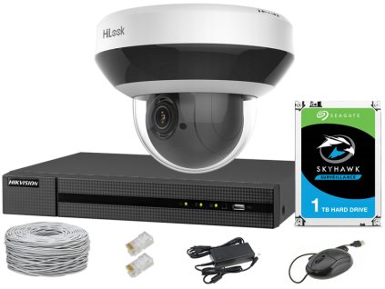 Súprava na monitorovanie IP, otočná kamera PTZ 4Mpx, IR20, NVR 4xPoE, Disk 1TB - Hilook by Hikvision