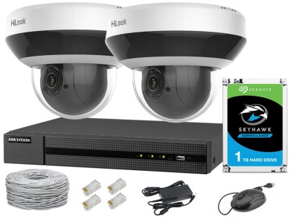 Súprava na IP monitorovanie, 2 otočné PTZ kamery 4Mpx, IR20, NVR 4xPoE, Disk 1TB - Hilook by Hikvision