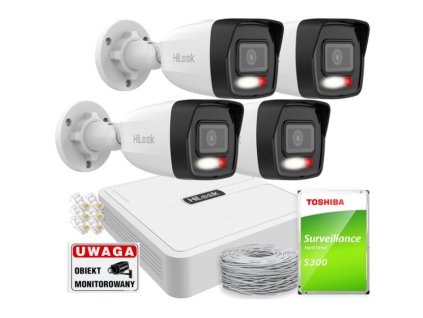 Sada na monitorovanie IP 4Mpx 4 kamery IPCAM-B4-30DL, Hybrid Light, 4x PoE - HiLook od Hikvision