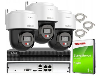 Súprava na monitorovanie IP 4Mpx 3 otočné kamery PTZ-N4MP-P, Hybrid Light - HiLook by Hikvision
