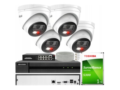 Súprava na monitorovanie IP 4Mpx 4 Kamery IPCAM-T4-30DL, Hybrid Light, Záznamník 8ch - HiLook by Hikvision