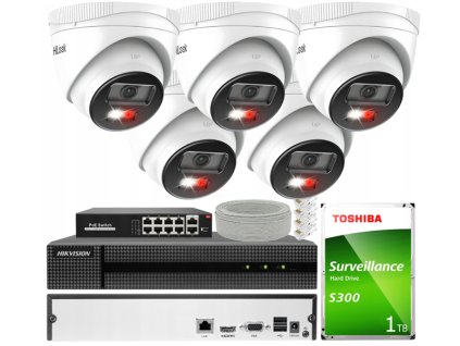 Sada na monitorovanie IP 4Mpx 5 Kamier IPCAM-T4-30DL, Hybrid Light, Záznamník 8ch - HiLook od Hikvision