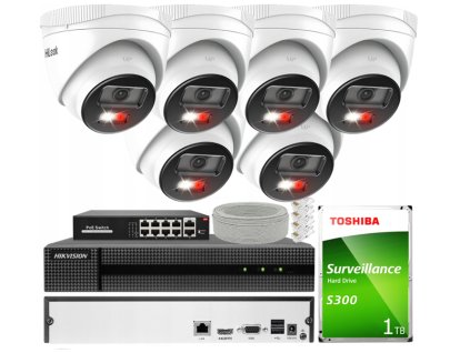 Súprava na monitorovanie IP 4Mpx 6 kamier IPCAM-T4-30DL, Hybrid Light, Záznamník 8ch - HiLook by Hikvision