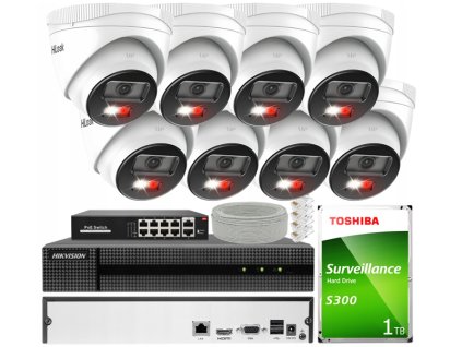Súprava na monitorovanie IP 4Mpx 8 kamier IPCAM-T4-30DL, Hybrid Light, Záznamník 8ch - HiLook by Hikvision