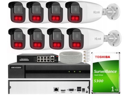 Súprava na monitorovanie IP 2Mpx 8 kamier IPCAM-B2-50IR, záznamník 8ch - HiLook od Hikvision