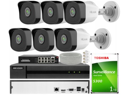 Súprava na IP monitorovanie 2Mpx 6 kamier IPCAM-B2, Záznamník 8ch - HiLook od Hikvision