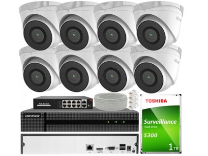 Súprava na monitorovanie IP 2Mpx 8 kamier IPCAM-T2, Záznamník 8ch - HiLook by Hikvision
