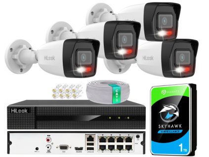 Sada na monitorovanie IP 4Mpx 4 kamery IPCAM-B4-30DL, Hybrid Light, záznamník 8ch s PoE, MD 2.0 - HiLook by Hikvision
