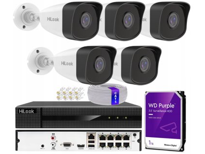 Súprava na IP monitoring 5Mpx 5 Kamier IPCAM-B5, Záznamník 8ch s PoE, MD 2.0 - HiLook by Hikvision