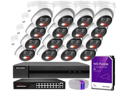 IP monitorovací sada 4Mpx 16 kamier IPCAM-T4-30DL, Hybrid Light, Záznamník 16ch, MD 2.0 - HiLook by Hikvision