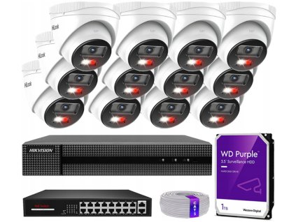 Sada na monitorovanie IP 4Mpx 12 kamier IPCAM-T4-30DL, Hybrid Light, Záznamové zariadenie 16ch, MD 2.0 - HiLook by Hikvision