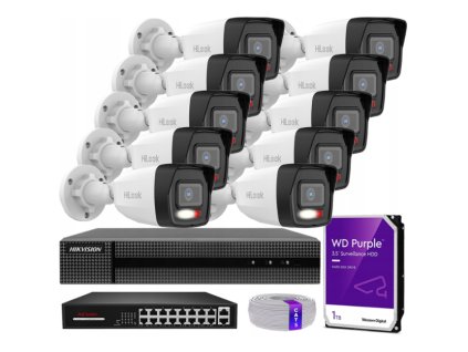 Súprava na monitorovanie IP 4Mpx 10 kamier IPCAM-B4-30DL, Hybrid Light, Záznamník 16ch, MD 2.0 - HiLook by Hikvision