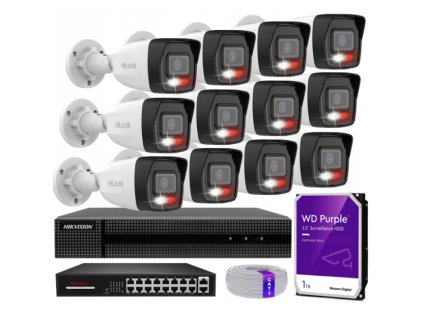 Súprava na IP monitorovanie 4Mpx 12 kamier IPCAM-B4-30DL, Hybrid Light, Záznamník 16ch, MD 2.0 - HiLook od Hikvision