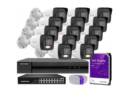 Sada na monitorovanie IP 4Mpx 14 kamier IPCAM-B4-30DL, Hybrid Light, Rekordér 16ch, MD 2.0 - HiLook by Hikvision