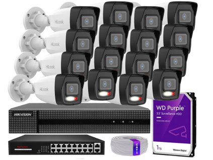 Sada pre IP monitorovanie 4Mpx 16 kamier IPCAM-B4-30DL, Hybrid Light, Záznamník 16ch, MD 2.0 - HiLook od Hikvision