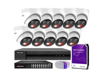 Súprava na monitorovanie IP 4Mpx 10 kamier IPCAM-T4-30DL, Hybrid Light, Záznamník 16ch, MD 2.0 - HiLook by Hikvision