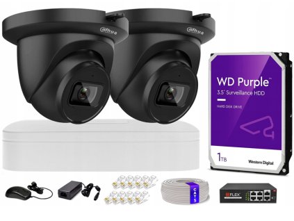 Zestaw do Monitoringu IP 4Mpx, IR30m, 2 Kamery IP, WizSense, Rejestrator 4ch, Switch PoE - Dahua