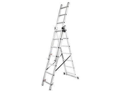FORCEKRAFT Dvojstranný hliníkový rebrík kombinovaný 3x7 priečok VYSÚVATEĽNÝ