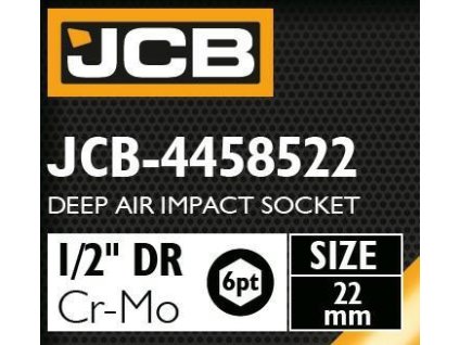 JCB NÁSTAVEC úderový HLBOKÝ 1/2" Cr-Mo 6-hranný 22mm KĽÚČ NÁSTAVCOVÝ