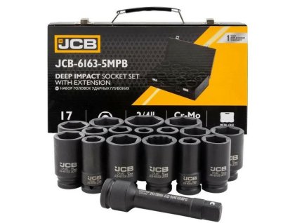 JCB Sada HLBOKÝCH úderových NADSTAVCOV 3/4" Cr-Mo 6-hranných 17 PRVKOV
