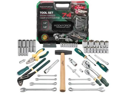 ROCKFORCE Sada NÁRADIA 74 PRVKY 6-hranné 1/4" 1/2" oceľ CRV komplet