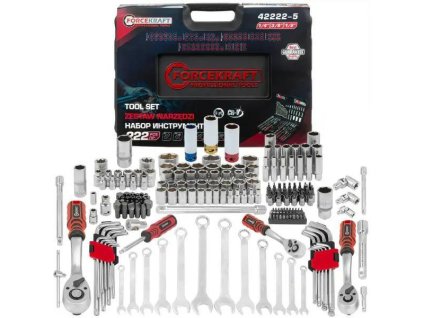 FORCEKRAFT Sada náradia 222 DIELY oceľ CrV VEĽKÁ súprava 1/4" 3/8" 1/2"