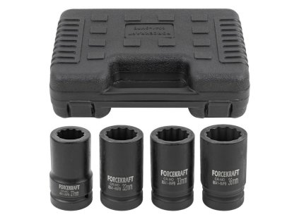 FORCEKRAFT Sada 4 hlbokých RÁZOVÝCH nadstavcov v kufríku 1" 12-uhlové 27-36mm