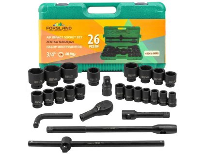 Rázové nástrčné kľúče 3/4'' 17-65mm 6-hran 26ks kufor