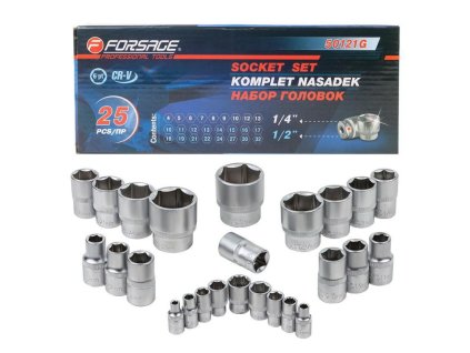 FORSAGE Sada nástrčných nástavcov rázových 6-hranných 25 PRVKOV 1/4" 1/2" 4-32mm