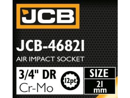 JCB Rázová hlavica 3/4" 21mm 12-hranná Cr-Mo NÁSTRČNÝ kľúč
